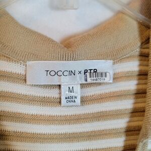 Toccin Womens Tank Striped Ribbed Knit Henley Short Dress Size Medium Tan Tennis